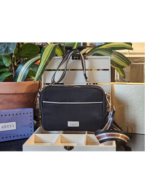 Gucci Nylon Black Zip Clutch w/Sherry Line Crossbody Strap Added NWOT